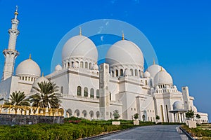 Sheikh Zayed Mosque in Middle East United Arab Emirates with reflection on water. Abu Dhabi