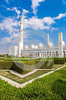 Sheikh Zayed Mosque in Middle East United Arab Emirates with reflection on water. Abu Dhabi