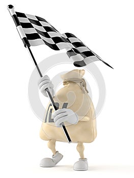 Shekel money bag character waving with race flag