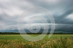 Shelf cloud of a severe thunderstorm over the dutch countryside