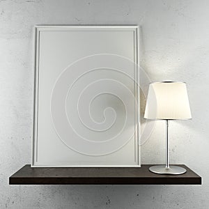 Shelf with frame and lamp