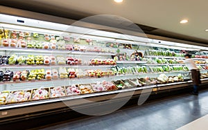 Shelf with fruits in supermarket