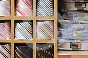 Shelf with men wear in shop