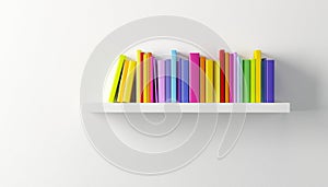 Shelf with multicolored books photo