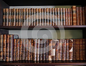 Shelf of old 19th century English literature books photo