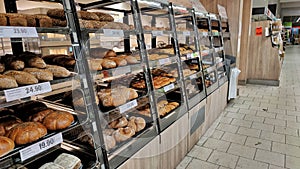 shelf with pastries in the store