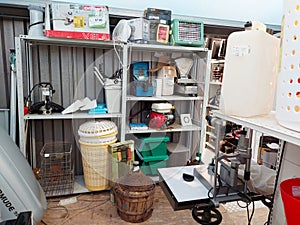 Shelf with second-hand appliances inside a store