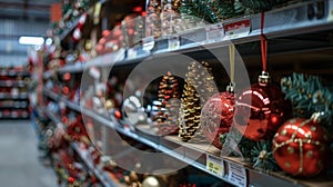 A shelf stacked high with discounted holiday decorations ready to be snapped up by savvy shoppers on Boxing Day