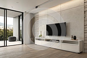 Shelf TV in modern empty room photo