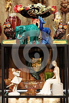 Shelf with vintage figurines