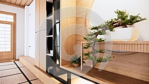 The Shelf wall design zen interior of living room japanese style.3d rendering