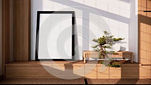 The Shelf wall design zen interior of living room japanese style.3d rendering