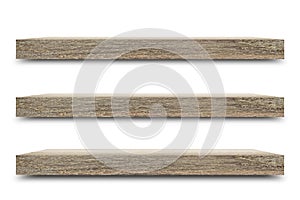 Shelf wooden isolated on a white background and display montage for the product Embed Clipping Path separate with black shadows