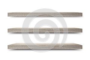 Shelf wooden isolated on a white background and display montage for the product Embed Clipping Path separate with black shadows