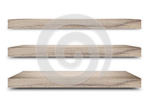 Shelf wooden isolated on a white background and display montage for the product Embed Clipping Path separate with black shadows