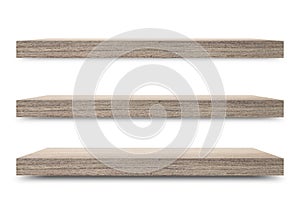 Shelf wooden isolated on a white background and display montage for the product Embed Clipping Path separate with black shadows