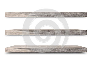 Shelf wooden isolated on a white background and display montage for the product Embed Clipping Path separate with black shadows