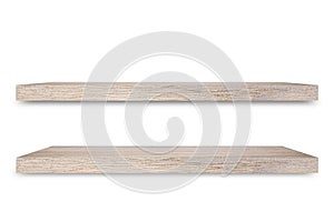 Shelf wooden isolated on a white background and display montage for the product Embed Clipping Path separate with black shadows