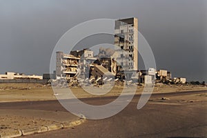 Shell of bombed and burned building, Kuwait City