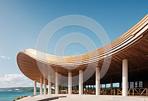 Shell and clamshell canopy with brackets and beautiful shape, modern building materials, unconventional shape, photo