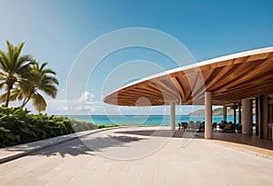 Shell and clamshell canopy with brackets and beautiful shape, modern building materials, unconventional shape, photo