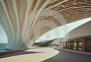 Shell and clamshell canopy with brackets and beautiful shape, modern building materials, unconventional shape, photo