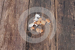 Shell of the egg on wooden table background