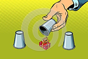 A shell game. gift box