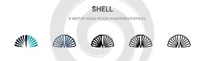 Shell icon in filled, thin line, outline and stroke style. Vector illustration of two colored and black shell vector icons designs