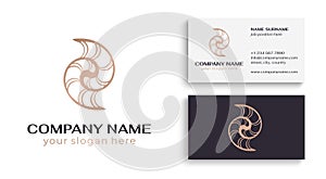 Shell logo. Modern seashell, naulilus. Elegant linear logo. Template to create a unique luxury design, logo. Vector