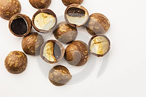 Shell from macadamia nuts isolated on white background