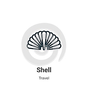 Shell outline vector icon. Thin line black shell icon, flat vector simple element illustration from editable travel concept