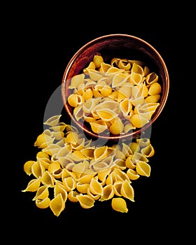 Shell Pasta over black background