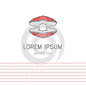 Shell with a pearl, logo design. Flat style vector object.