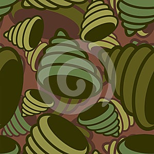 Shell sea military pattern seamless. conch Khaki soldiery texture. Green Camouflage army background . protective ornament vector