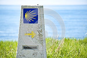 Shell Sign Marking The Distance To Santiago De Compostela