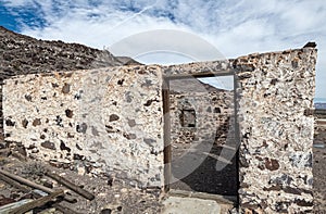 The shell of a stone building at an abandoned mine near Bonnie Claire, Nevada, USA