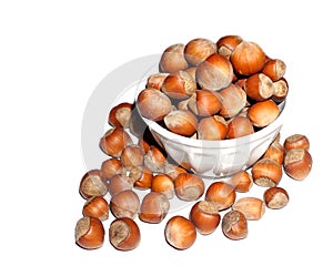 Shelled hazelnuts in bowl