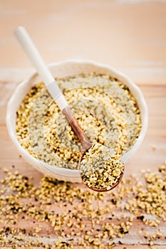 Shelled hemp seeds as superfoods , supplement for eat with fiber and omega 3