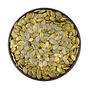 Shelled pumpkin seed in the bowl