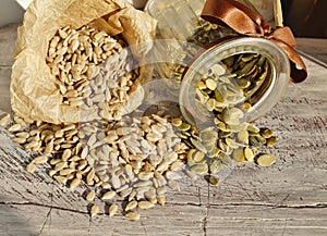 Shelled sunflower seeds and pumpkin seeds