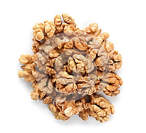 Shelled walnuts on white background photo