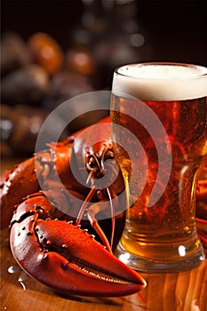 shellfish food seafood crayfish glass crab snack background red beer crawfish. Generative AI.