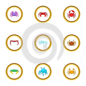 Shellfish icons set, cartoon style