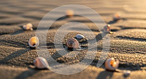 Shells scattered on rippled sand at