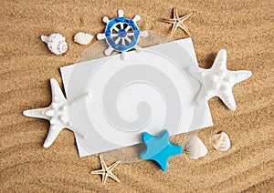 Shells, seastars and an blank postcard