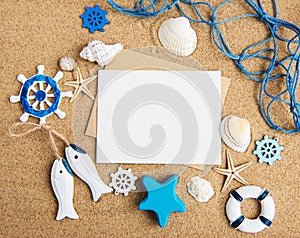 Shells, seastars and an blank postcard