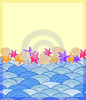 Shells and Starfishs on Yellow Sand Beach