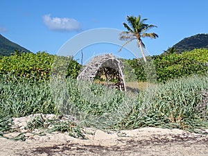 Shelter Made From Driftwood on Orient Bay Beach on St. Martin