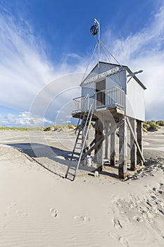 Shelter for stranded castaways on the beach of Terschelling